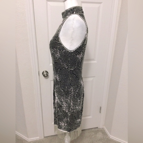 Vintage AJ Bari Black Sequin Sleeveless Dress Size 10 - Picture 5 of 8